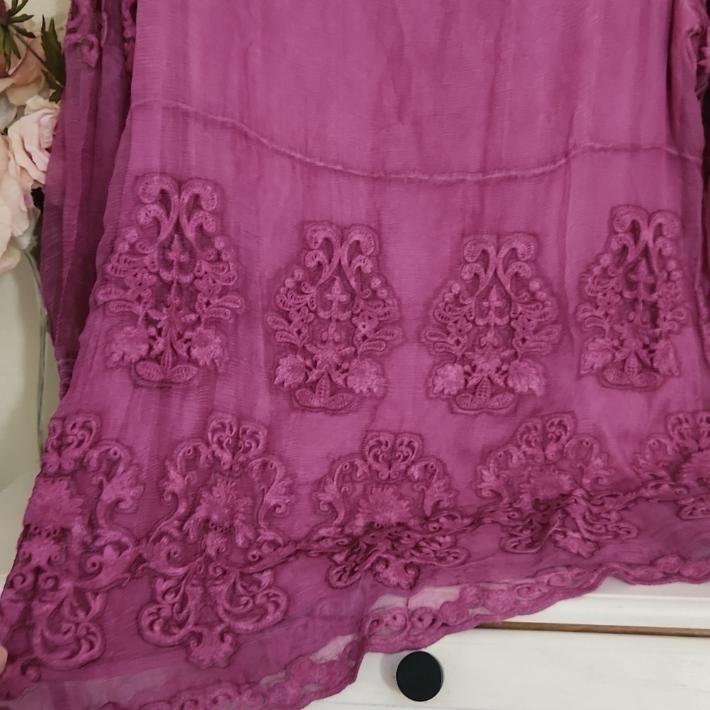 Soft Surroundings Hermosa Silk Tunic Dress P Large Plumberry Holidays Luxury - Picture 10 of 16